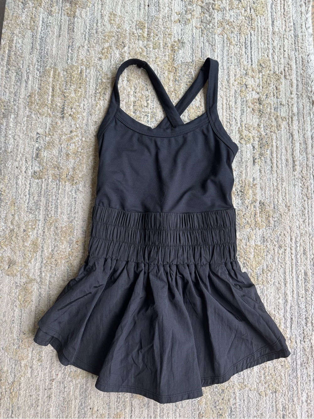 FP Movement by Free People Black Smocked-Waist Active Jumpsuit Romper
